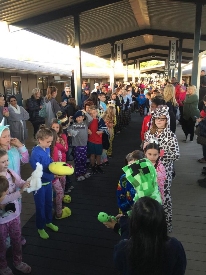 The Lower School students line up for their pajama parade.