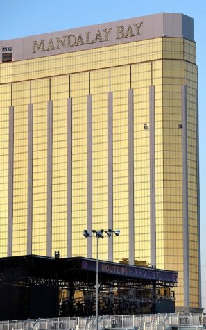 The Mandalay Bay Hotel, from where the shooter attacked the crowd in the street below