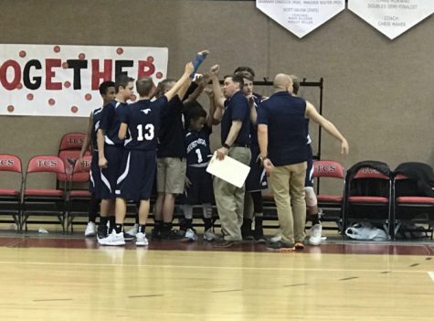 The Mustangs breaking out of the huddle after a timeout.