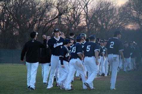 After the game, both teams go out on the field to shake hands.