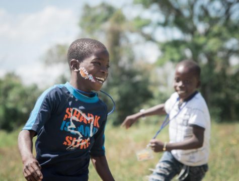 Children have fun at the Batey with new stickers