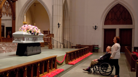 Former President, George H. W. Bush, mourns the loss of his wife at her funeral services on April 21, 2018