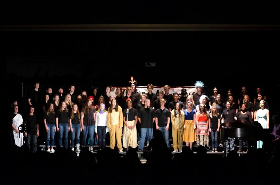 The MCA Upper School Choir gathers together to sing a group song.