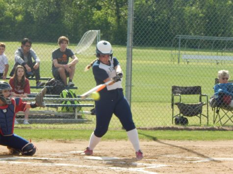 Sophomore Shelby Jenkins takes a great cut and puts the ball in play during the game against Lubbock Trinity.