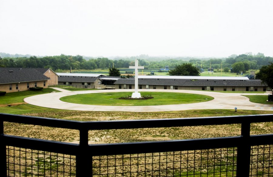 A view of the cross from the second floor of the upper school. 