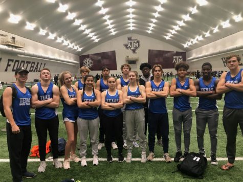 The MCA Indoor Track Team strikes a serious pose at the 2020 Texas A&M High School Indoor Classic.