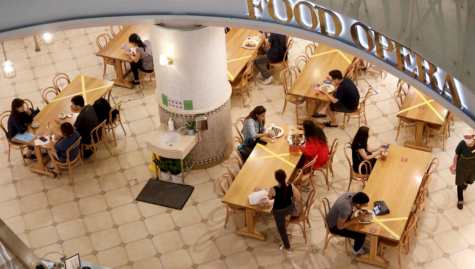 Food court practicing social distancing for phase one.