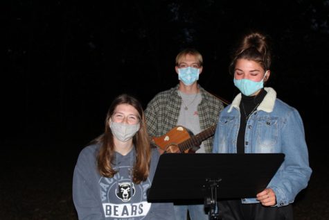Senior Praise Band members Ava Grace Haggard, Cole Wilkinson and Summer Crise lead the worship night.