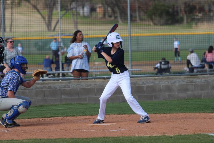 Eighth grader, Hayden Lorenzo, stands ready to bat against Parish Episcopal. 