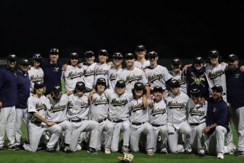 The Mustang baseball team poses after a big win.