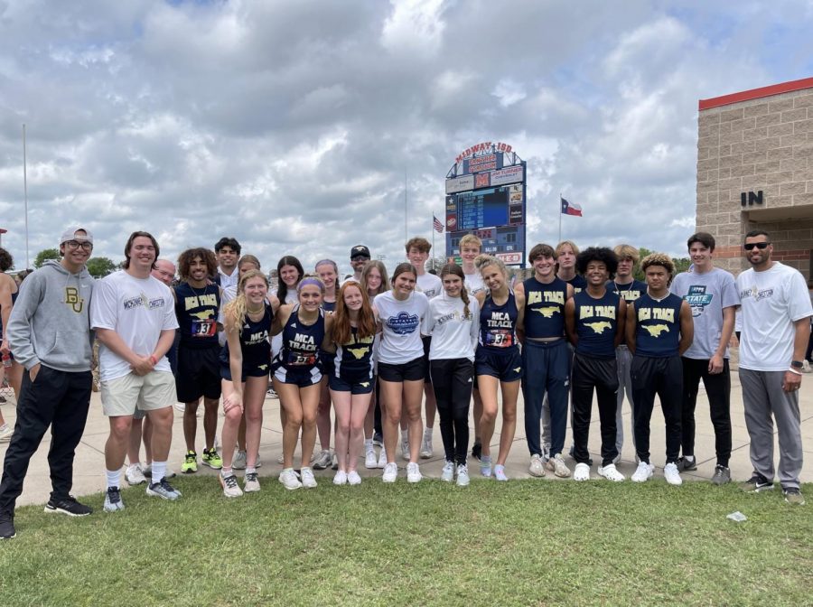 The MCA track team poses for a pictures at the TAPPS state track meet. 