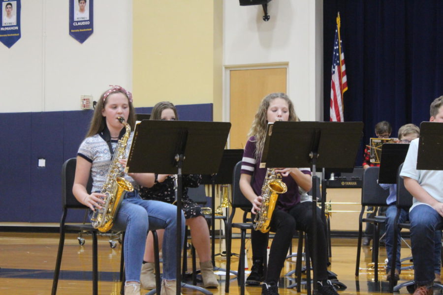 Middle School saxophone players at the fall band concert. 
