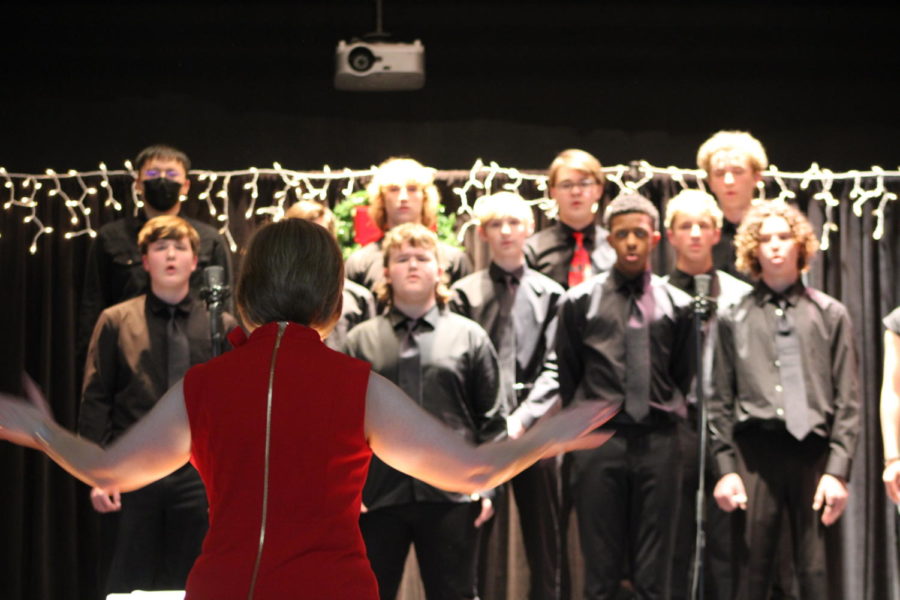 Upper School Choir students perform during the Fine Arts Christmas Show. 