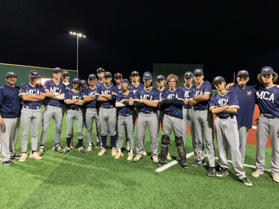 The varsity boys baseball game clinces a win in the Bi-District playoff game against Frisco Legacy. 
