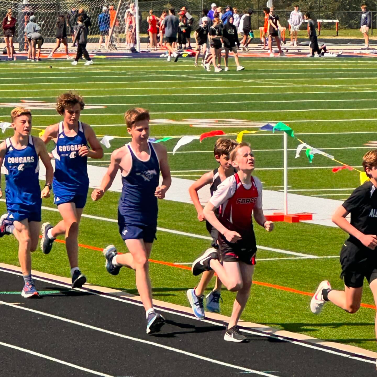 Seventh grader Camden Holley races towards the finish line.