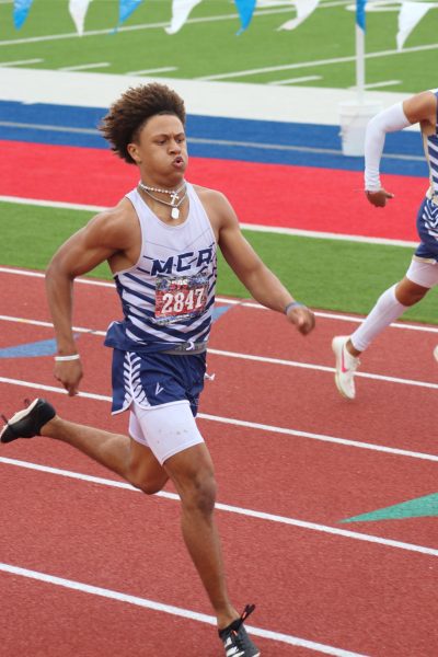 Senior Noah Wheeler finishes 2nd in the 400m at the TAPPS State track meet. 