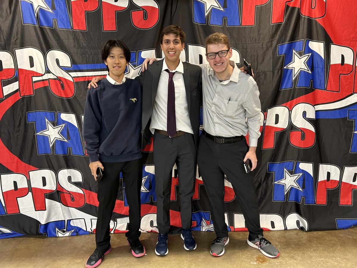 Juniors Ken Quan, Eric Gressel and senior Jackson Iseneker compete at the TAPPS Academic competition in Waco. 