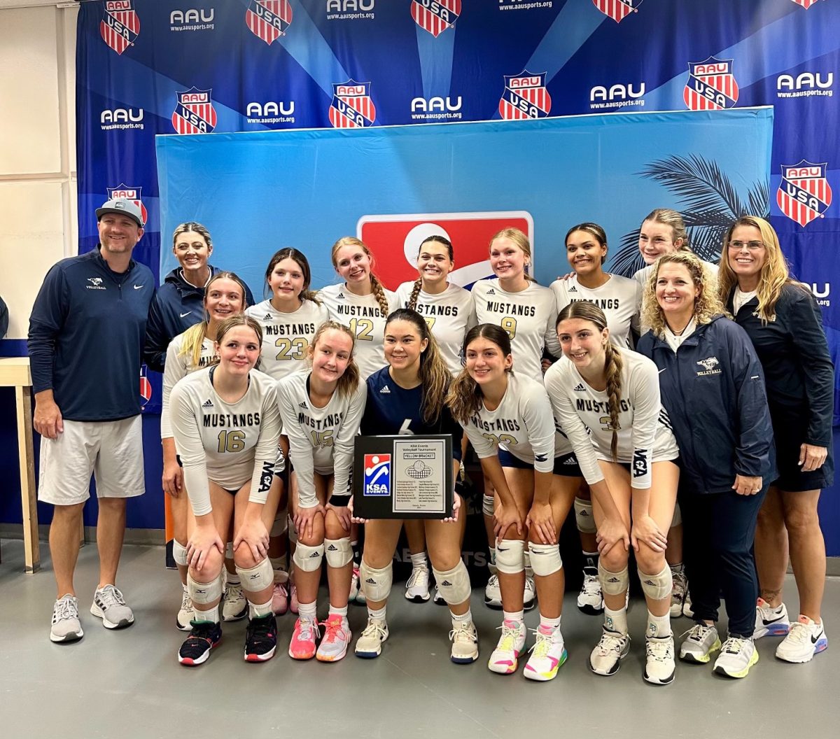 The Lady Mustangs pose with their third place medal.