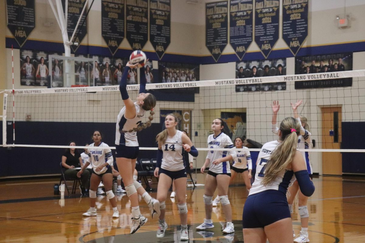 Senior Kadence Ackman sets ball to her teammate