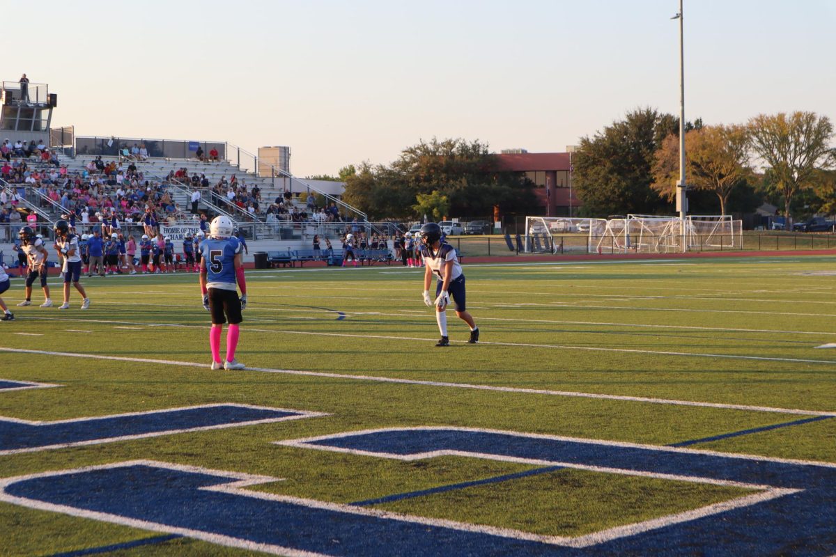 Mustangs line up for the play.