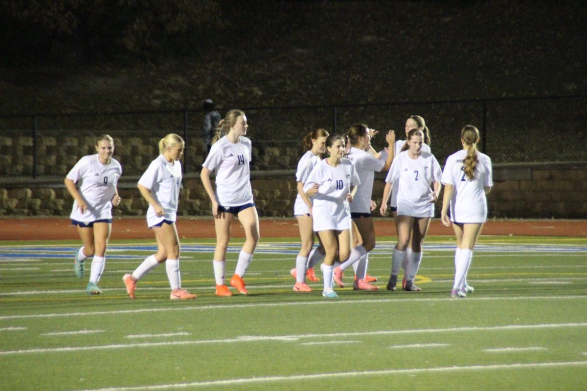 The mustangs cheer after a goal. 