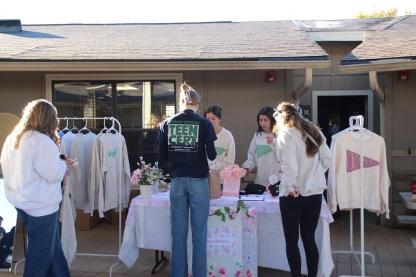 Seniors Amanda Goss and Havilah Mahadi sells sweatshirts at Econ Faire. 