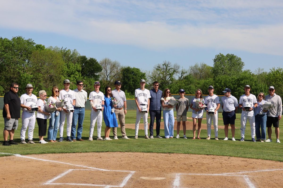 Baseball seniors stand for a group picture.