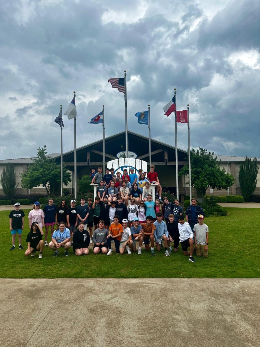 The entire 7th Grade taking a picture when they first arrive. 