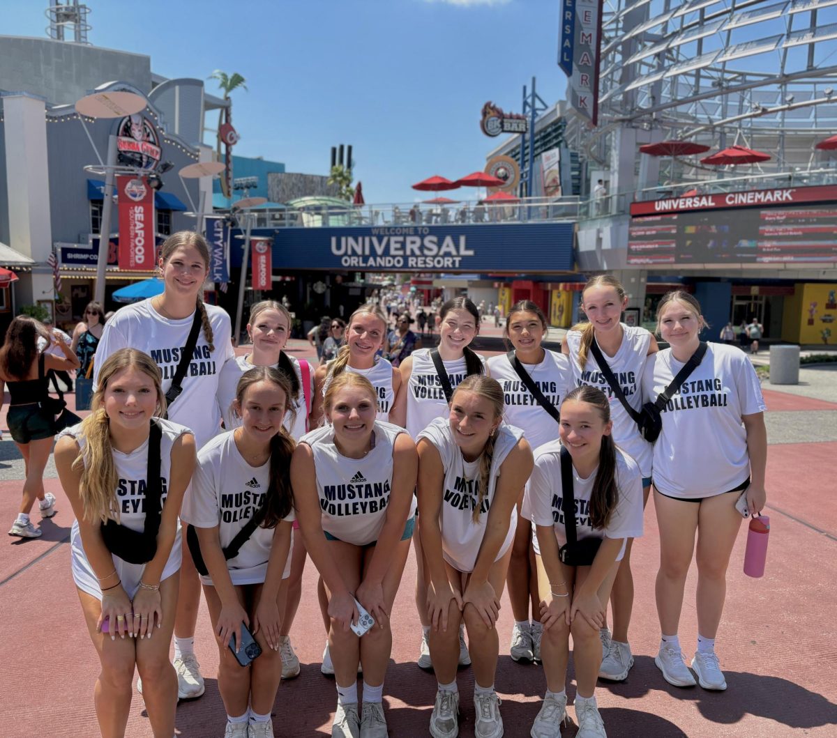 Lady Mustangs arrive at City Walk in Orlando Florida.